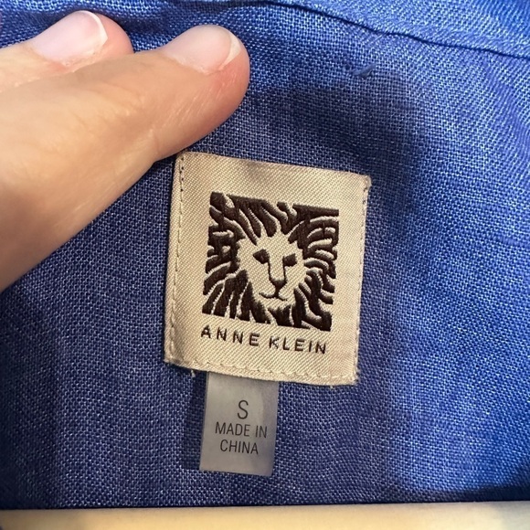 Anne Klein 100% Linen Chambray Sleeveless Mandarin Collar swing Dress Size Small - Picture 12 of 12